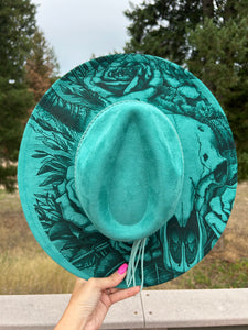 Teal Longhorn Engraved Fedora Hat
