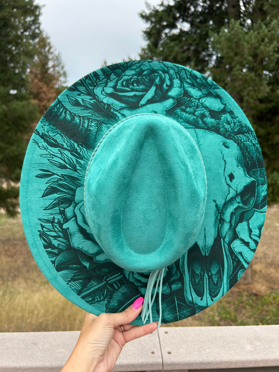 Teal Longhorn Engraved Fedora Hat