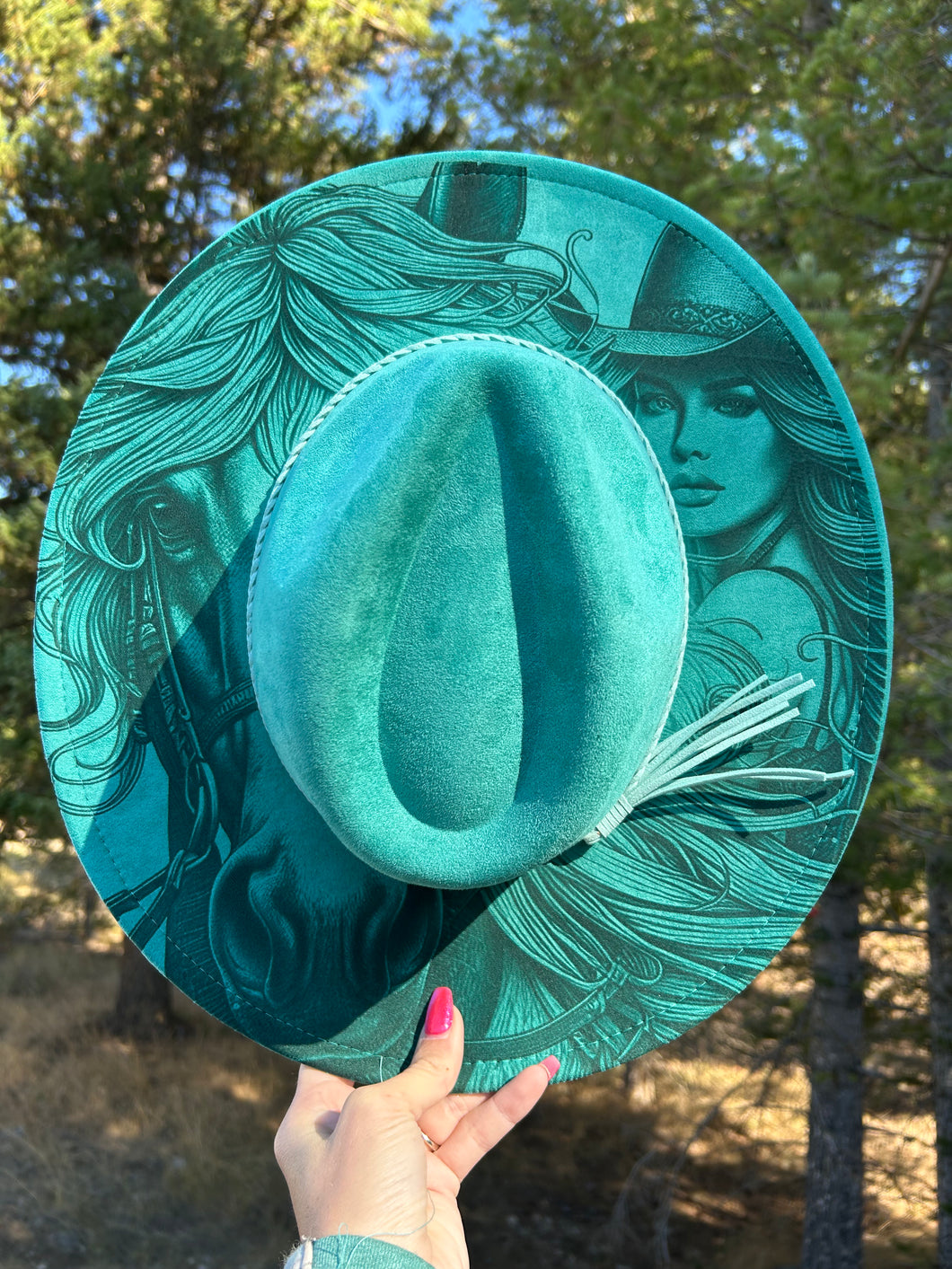 Teal Cowgirl Engraved Fedora Hat