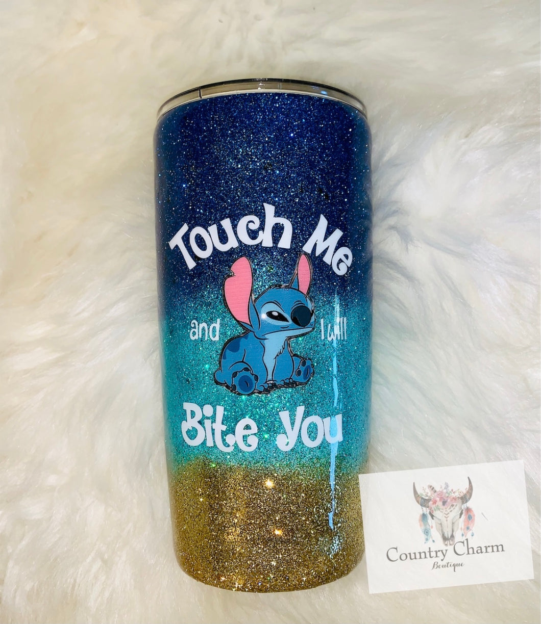 Touch me and I will bite you stitch tumbler