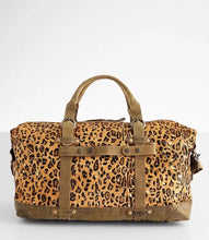 Load image into Gallery viewer, Leopard &amp; Hair on Hide Acid Wash Weekender Duffle Bag
