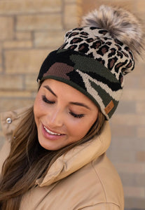 Camo leopard knit hat