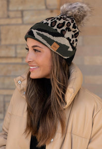 Camo leopard knit hat