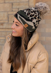 Camo leopard knit hat