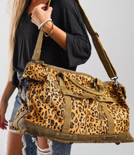 Load image into Gallery viewer, Leopard &amp; Hair on Hide Acid Wash Weekender Duffle Bag
