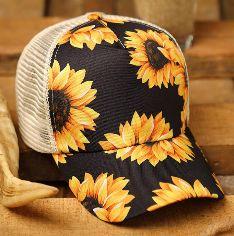 Sunflower Ponytail Criss Cross Hat