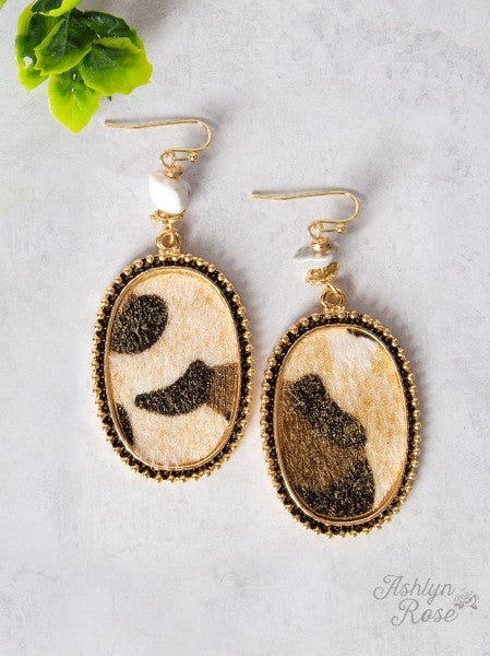 Cream Faux Cowhide Earrings