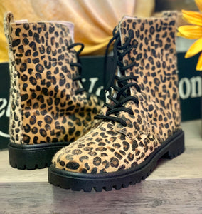 Leopard Print Lace Up Boots