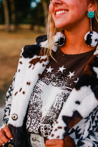 Cattle Drive Cow Print Sherpa Aztec Jacket