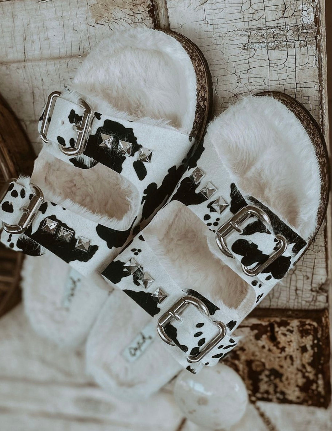 Cow Print Suede Sandals