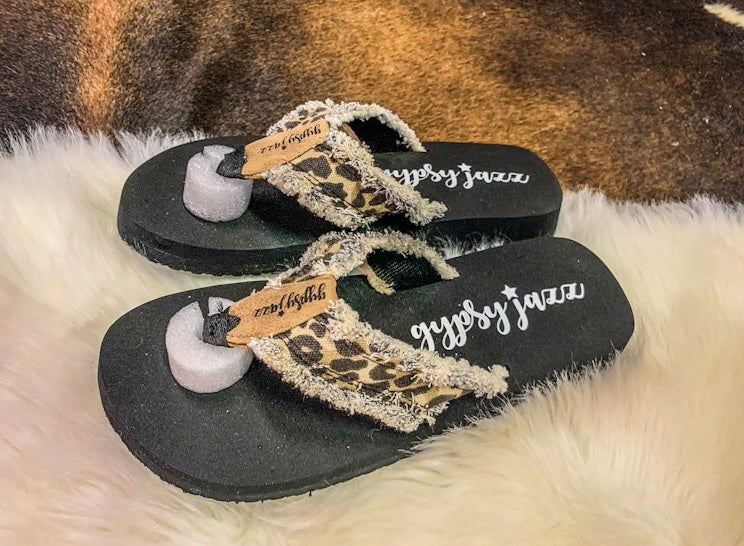 Gypsy Jazz Leopard Flip Flops