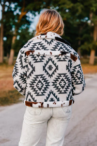 Cattle Drive Cow Print Sherpa Aztec Jacket